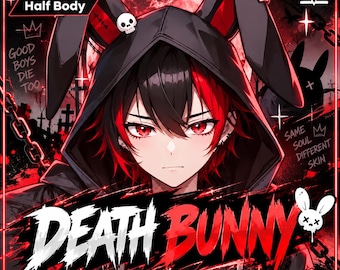 VTuber - Death Bunny Boy für vtube studio als coolen schwarz, roten halben Körper vtuber goth animal live2d model