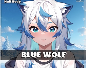 Blue Wolf VTuber, Premade Fully Rigged Model, VTube Studio