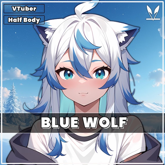 Blue Wolf VTuber, Premade Fully Rigged Model, VTube Studio