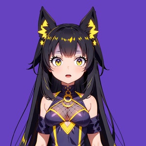 Modelo VTuber Live2d prefabricado Chica gato sombra para vtube studio como un lindo animal vtuber de cuerpo completo amarillo y azul oscuro para uso comercial femenino imagen 6