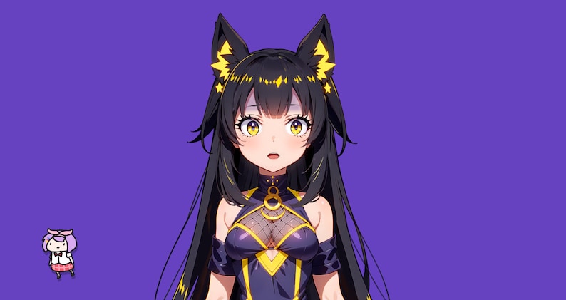 Modelo VTuber Live2d prefabricado Chica gato sombra para vtube studio como un lindo animal vtuber de cuerpo completo amarillo y azul oscuro para uso comercial femenino imagen 6