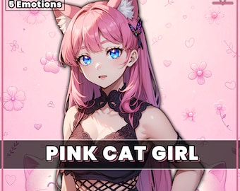 pngTuber, Pink Cat Girl Neko 2d Vtuber | Premade model with 5 expressions, ready for streaming | Veadotube | Twitch