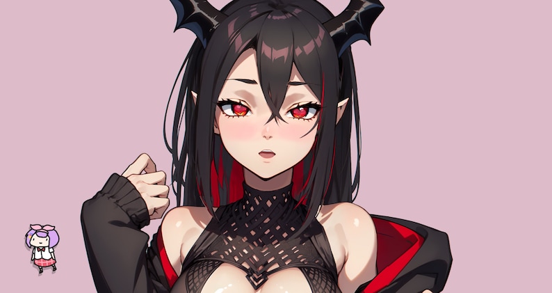 VTuber - Mörk Succubusflicka för vtube studio som en het svart, röd helkropps vtuber demon goth tjej live2d-modell bild 5