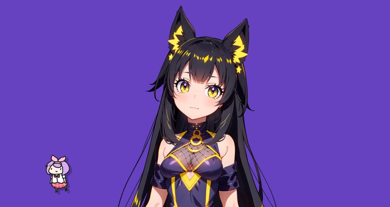 Modelo VTuber Live2d prefabricado Chica gato sombra para vtube studio como un lindo animal vtuber de cuerpo completo amarillo y azul oscuro para uso comercial femenino imagen 5