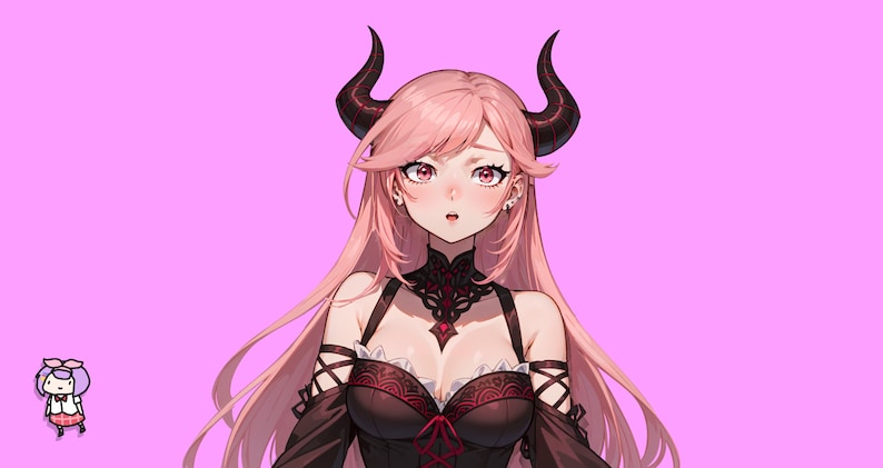 VTuber - Rose Succubus Girl for vtube studio as a cute Pink, Red full body vtuber demon goth girl live2d model image 6