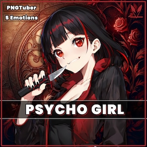 PNGTuber Psycho girl 2D premade model with 5 Emotions for streaming | Veadotube | png | Twitch | crazy girl pngtuber