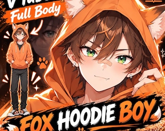 Männliches vorgefertigtes vtuber Model - Fox Hoodie Boy für vtube studio als anpassbarer farbiger ganzkörper männlich live2d vtuber