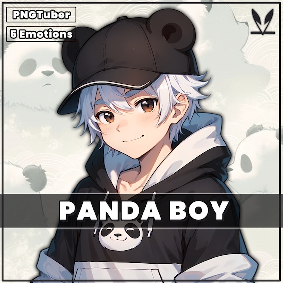 PNGTuber Panda Boy, pngtuber male, pngtuber premade, pngtuber overlay, pngtuber twitch, pngtuber model, pngtuber assets, anime male animal