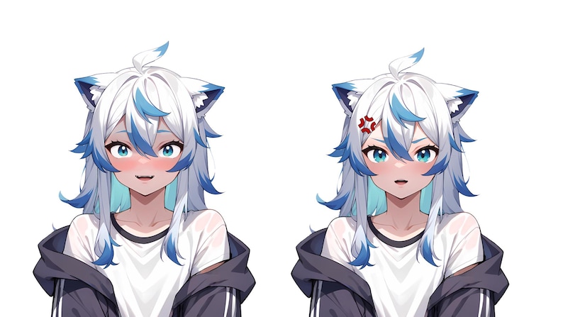 blue wolf vtuber extra emotes shocked and mad