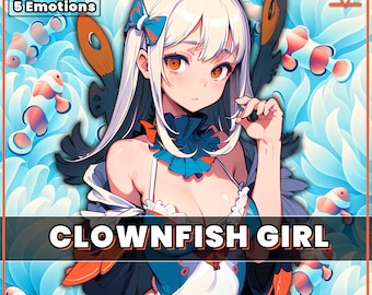 Clownfish Girl PNGTuber – 5 Emotions, Streamer Animal Avatar