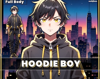 Male premade VTuber model - Hoodie Boy for vtube studio as a cool customizable colored full body vtuber male 2d vtuber