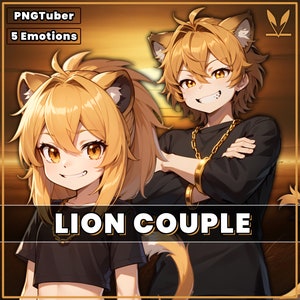 PNGTuber Couple Pack Lion Boy and Girl with 5 Emotions | premade pngtuber male & female model asset tuberdesigns. Combo pack