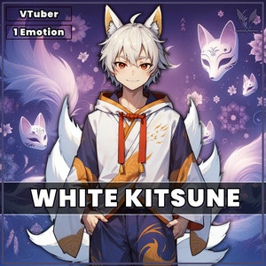 VTuber - White Kitsune Boy | live2d | vtube  studio | Animal | Streamer | Ninetails | Animal Model | Veadotube | pngtuber | Male