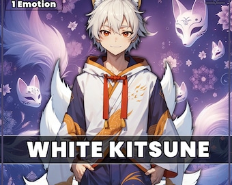 VTuber - White Kitsune Boy | live2d | vtube  studio | Animal | Streamer | Ninetails | Animal Model | Veadotube | pngtuber | Male