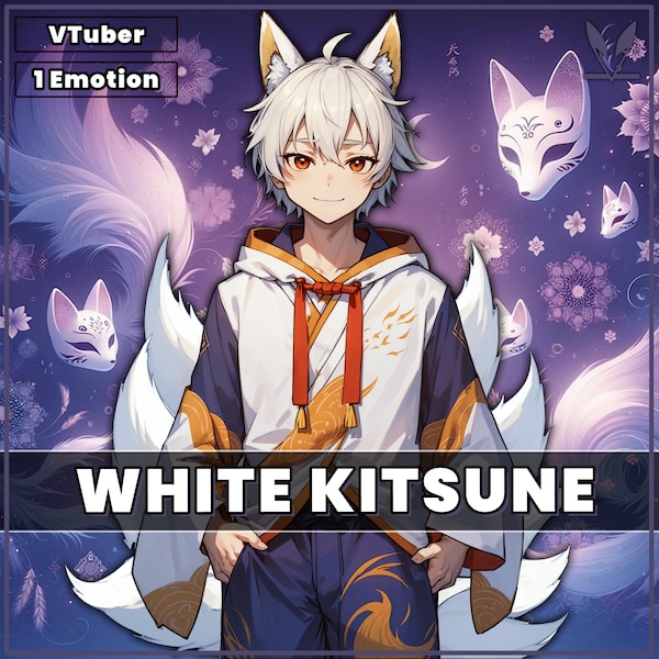 VTuber - Weißer Kitsune Junge | live2d | vtube studio | Tier | Luftschlangen | Neunziger | Tiermodell | Veadotube | pngtuber | Männchen
