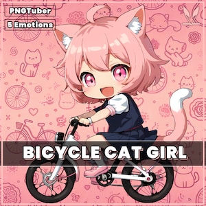 PNGTuber Chibi Cat Girl On Bicycle 2D premade with 5 Emotions pngtuber png model asset tuberdesigns veadotube