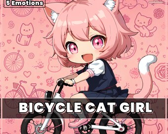 PNGTuber Chibi Cat Girl On Bicycle 2D premade with 5 Emotions pngtuber png model asset tuberdesigns veadotube