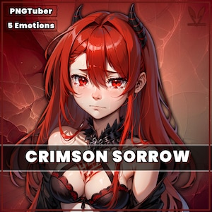 PNGTuber Crimson Sorrow Demon Girl with 5 Emotions | Ahegao premade pngtuber girl png model asset tuberdesigns for veadotube