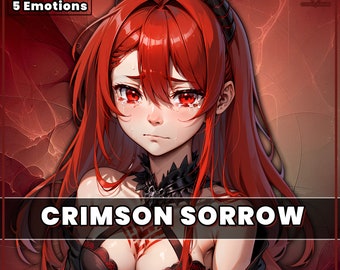 PNGTuber Crimson Sorrow Demon Girl with 5 Emotions | Ahegao premade pngtuber girl png model asset tuberdesigns for veadotube