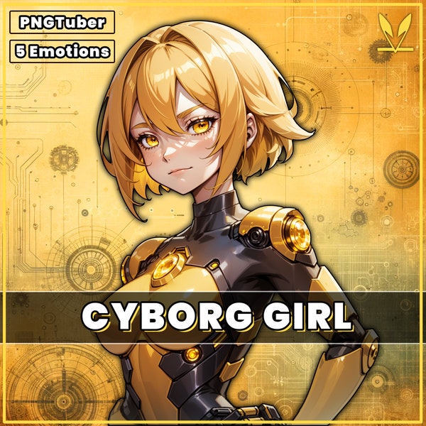 PNGTuber Citrine Cyborg with 5 Emotions premade pngtuber girl female png robot model asset tuberdesigns for veadotube