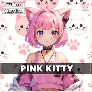 Modelo Vtuber Live2d para uso comercial. Modelo Vtuber de gatito rosa (lista para usar) - Modelo Vtuber de medio cuerpo