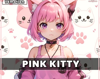 Live2d Vtuber Model for Commercial use! Pink Kitty Girl Vtuber (Ready to Use) - Half Body Vtuber Model