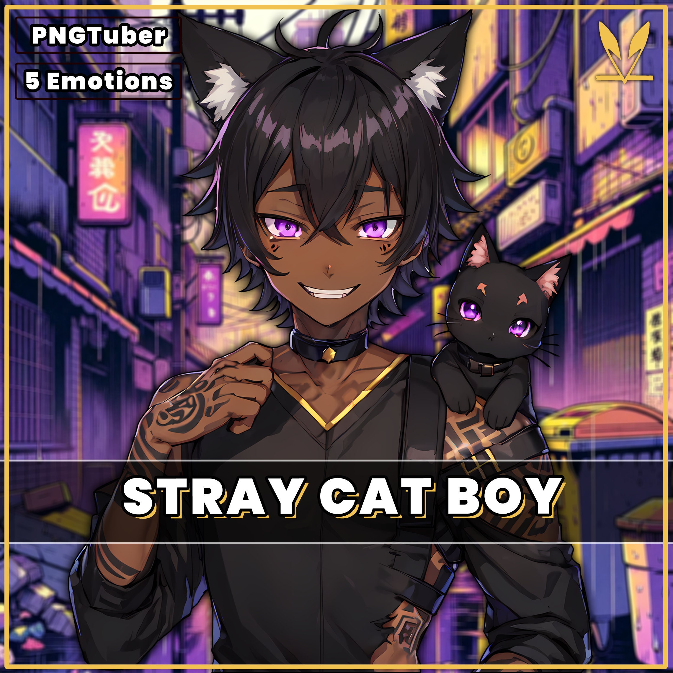 Pngtuber Stray Cat Boy 2D Premade Model With 5 Emotions for