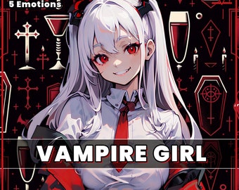 PNGTuber - Ragazza vampiro carina / 5 espressioni / ragazza pngtuber predefinita png tuber vtuber modello risorsa tuberdesigns per veadotube