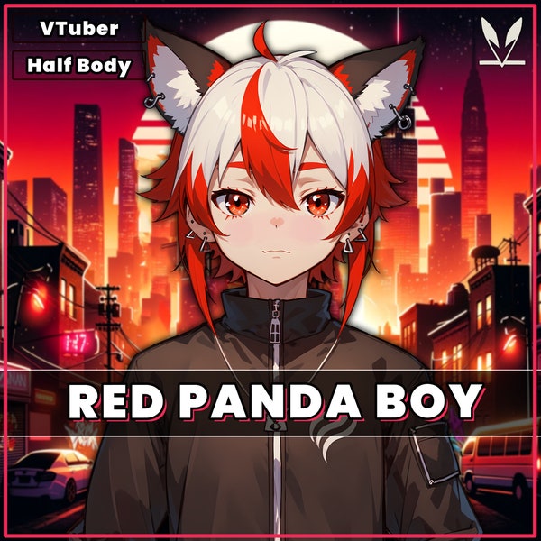 VTuber - Garçon panda roux | live2d | studio vtube | Animaux | Streamer | Renard | Modèle animal | Homme | Avatar Twitch