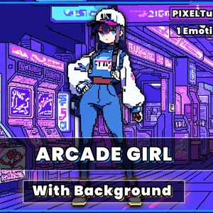 PIXELTuber Arcade Girl met 1 uitdrukking, geanimeerde pixelart giftuber
