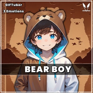 GIFTuber Bear Boy with 3 Expressions ready to go. Good For streaming as a 2D Male pngtuber / giftuber