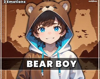 Bear Boy GIFTuber Avatar: 2D Male PNGTuber with 3 Emotions