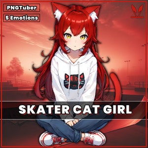 PNGTuber Casual Cat Girl 2D premade model with 6 Variations and each with 5 Emotions for streaming | Animal | pngtuber