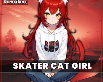 PNGTuber Casual Cat Girl 2D-premademodel met 6 variaties en elk met 5 emoties voor streaming | Dier | pngtuber