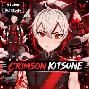 Männliches vorgefertigtes VTuber Model - Crimson Kitsune Boy für vtube studio als coolen anpassbaren farbigen Ganzkörper vtuber männlich 2d vtuber