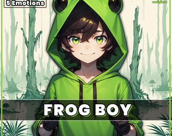 PNGTuber - Frog Boy with 5 Expressions ready to go. Good For streaming as a 2D Male pngtuber