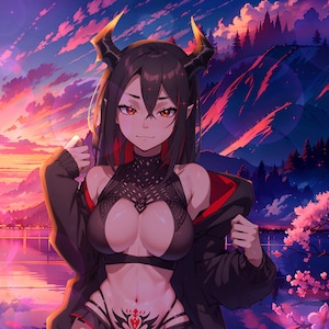 VTuber - Mörk Succubusflicka för vtube studio som en het svart, röd helkropps vtuber demon goth tjej live2d-modell bild 9