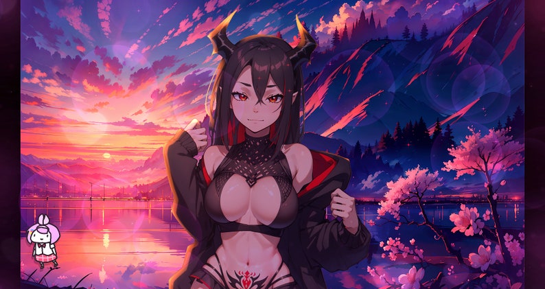VTuber - Mörk Succubusflicka för vtube studio som en het svart, röd helkropps vtuber demon goth tjej live2d-modell bild 9