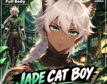 VTuber - Jade Cat Boy for vtube studio as a cool green, gold full body vtuber animal male live2d model