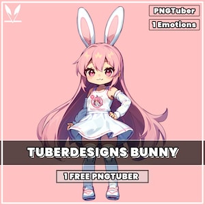 Free Trial PNGTuber TuberDesigns chibi bunny with 1 expression. premade model for streaming on twitch/obs. works with veadotube.