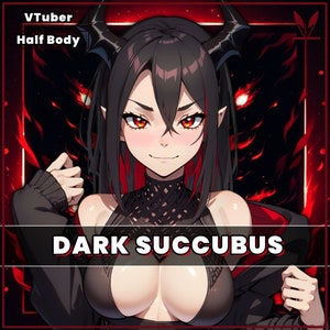 VTuber Dark Succubus Girl for vtube studio as a hot black, Red full body vtuber demon goth girl live2d model imagem 1