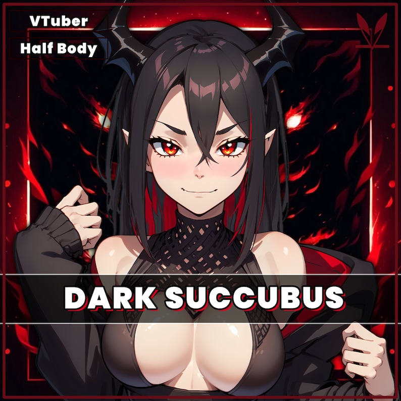VTuber - Mörk Succubusflicka för vtube studio som en het svart, röd helkropps vtuber demon goth tjej live2d-modell bild 1