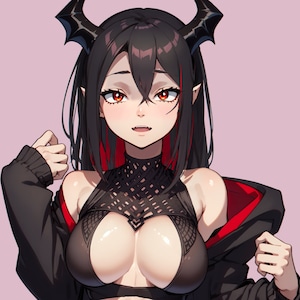 VTuber - Mörk Succubusflicka för vtube studio som en het svart, röd helkropps vtuber demon goth tjej live2d-modell bild 6