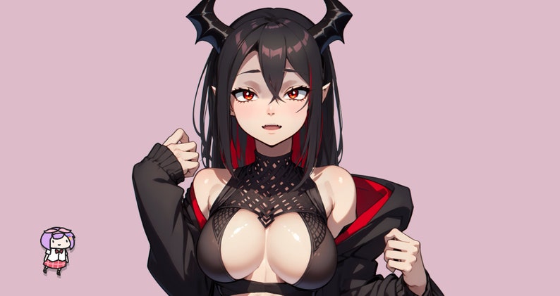VTuber - Mörk Succubusflicka för vtube studio som en het svart, röd helkropps vtuber demon goth tjej live2d-modell bild 6