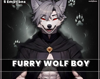 Furry Wolf Boy PNGTuber – 5 Expressions, Premade Male Model