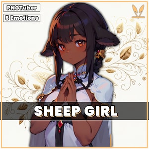 PNGTuber - Cute Sheep Girl | 5 Expressions | Premade | Animal | Streamer | Princess | 2D Model Assets | pngtuber