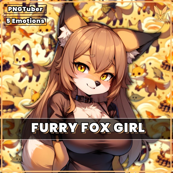 Furry Fox Girl PNGTuber Model | Premade Veadotube Avatar (5 Emotions)