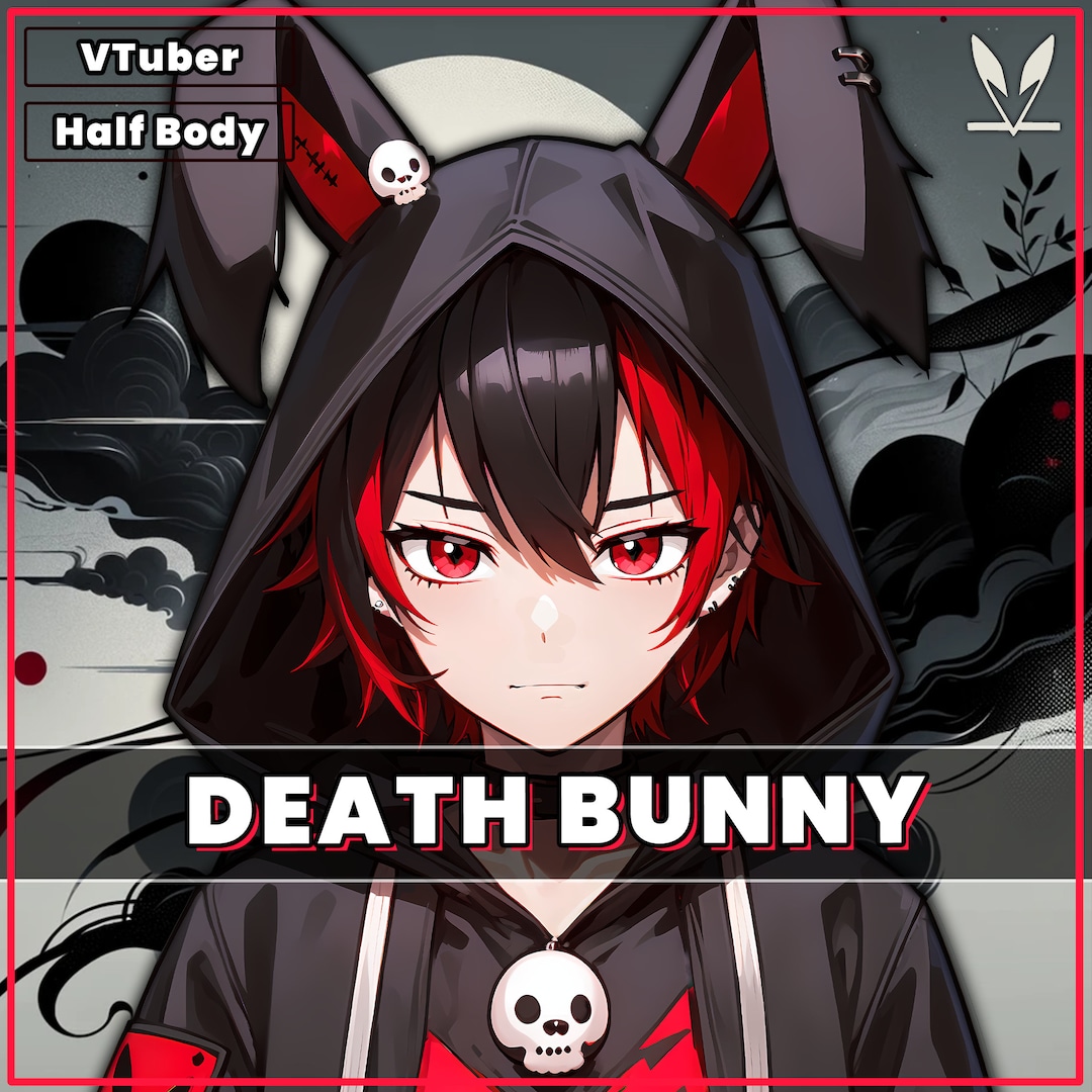 Vtuber - Death Bunny Boy for Vtube Studio as a Cool Black, Red