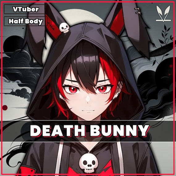 Vtuber - Death Bunny Boy for Vtube Studio as a Cool Black, Red