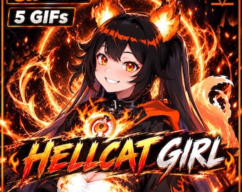 Fire Cat Girl GIFTuber – Hellcat-dierenslinger, 5 expressies